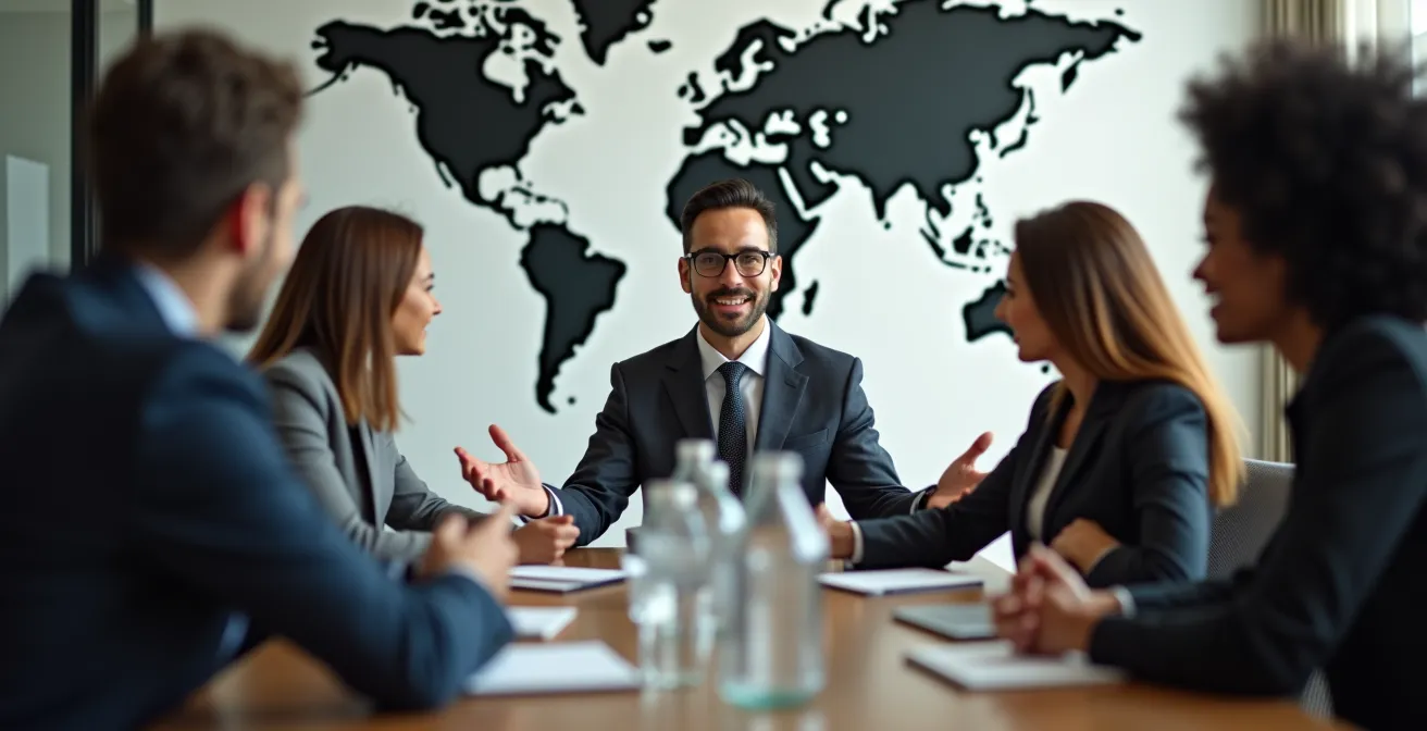 Eine mehrsprachige Fachkraft agiert als Brückenbauerin in einem Meeting zwischen Kollegen aus verschiedenen Schweizer Sprachregionen.