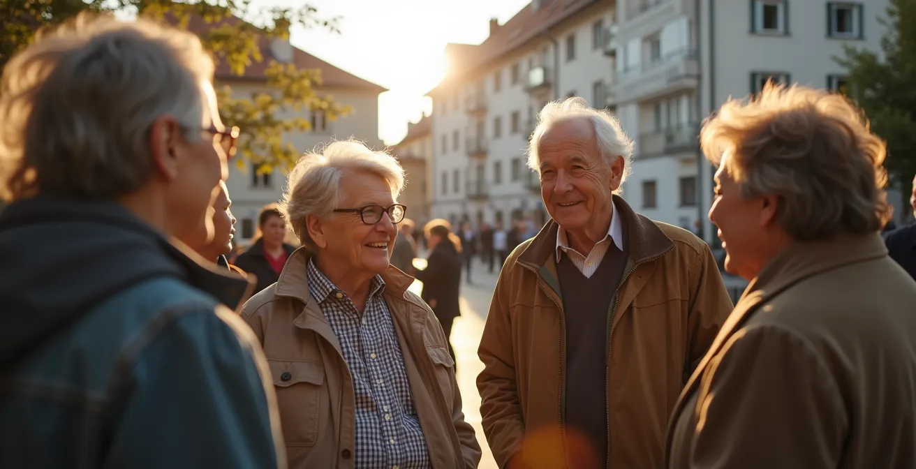 Nachbarn verschiedenen Alters treffen sich im Quartier
