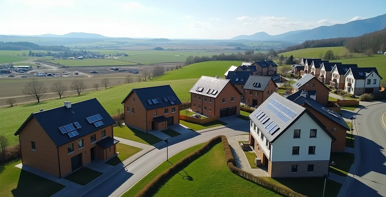 Luftaufnahme von Aargauer Entwicklungsgebieten mit neuen Wohnquartieren