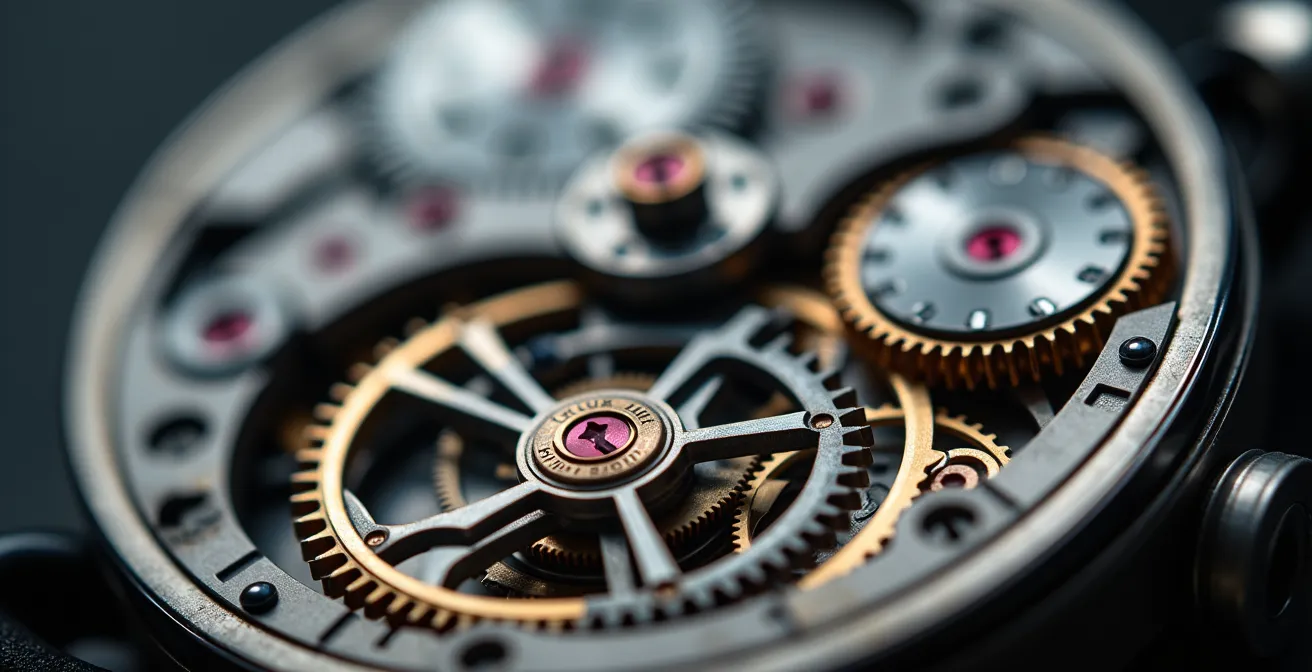Visualisierung von Cloud-Kostenoptimierung durch eine Makroaufnahme eines präzisen Schweizer Uhrwerks, das für intelligente Ressourcennutzung steht.