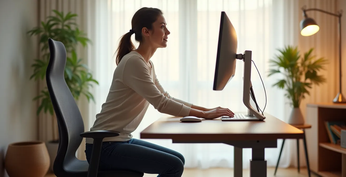 Höhenverstellbarer Schreibtisch mit ergonomischer Einstellung zeigt optimale Körperhaltung