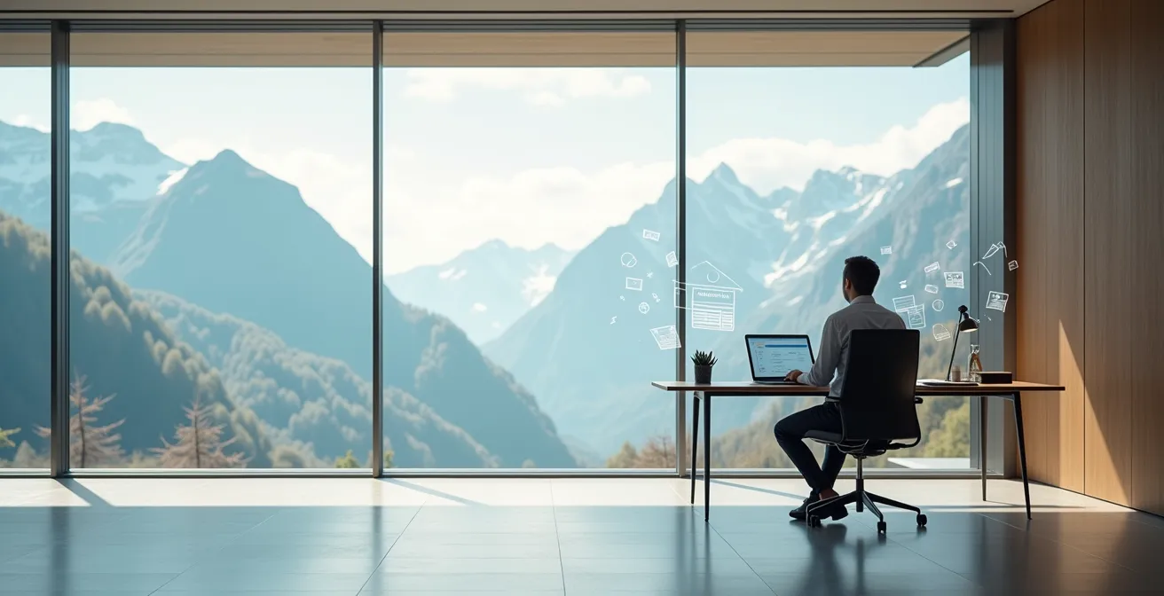 Visualisierung des Kompetenzverfalls und der Notwendigkeit kontinuierlicher Weiterbildung in einer modernen Schweizer Lernumgebung.