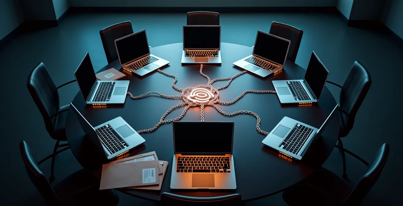 Professionelle Videokonferenz während Krisenmanagement mit mehreren Teilnehmern