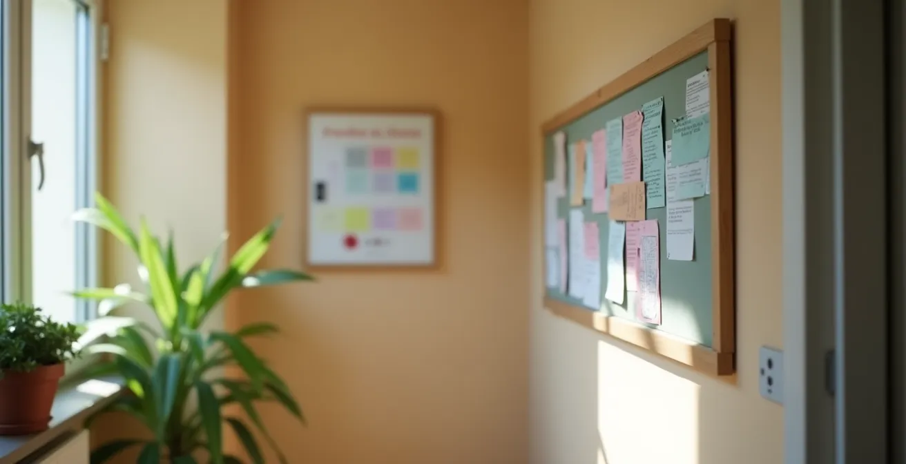 Aushang mit QR-Code im gepflegten Schweizer Mehrfamilienhaus-Treppenhaus