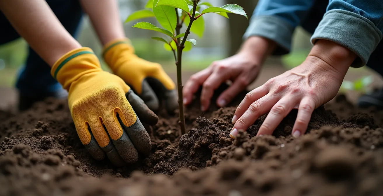 Nachbarn pflanzen gemeinsam Bäume in ihrer Strasse