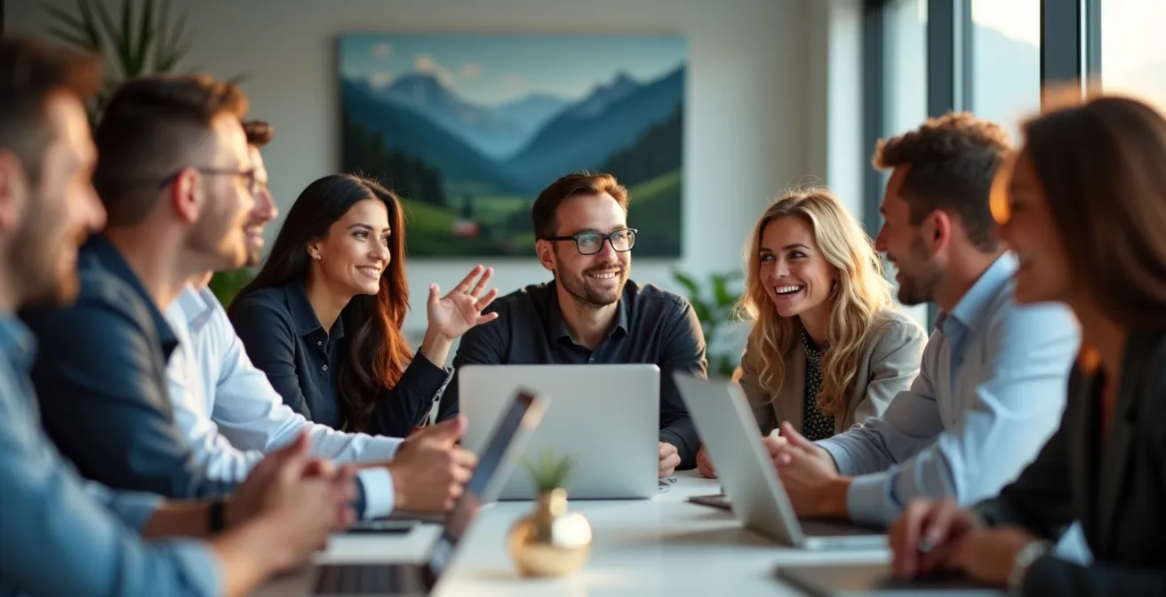 Emotionales Porträt eines Teams bei erfolgreicher digitaler Zusammenarbeit