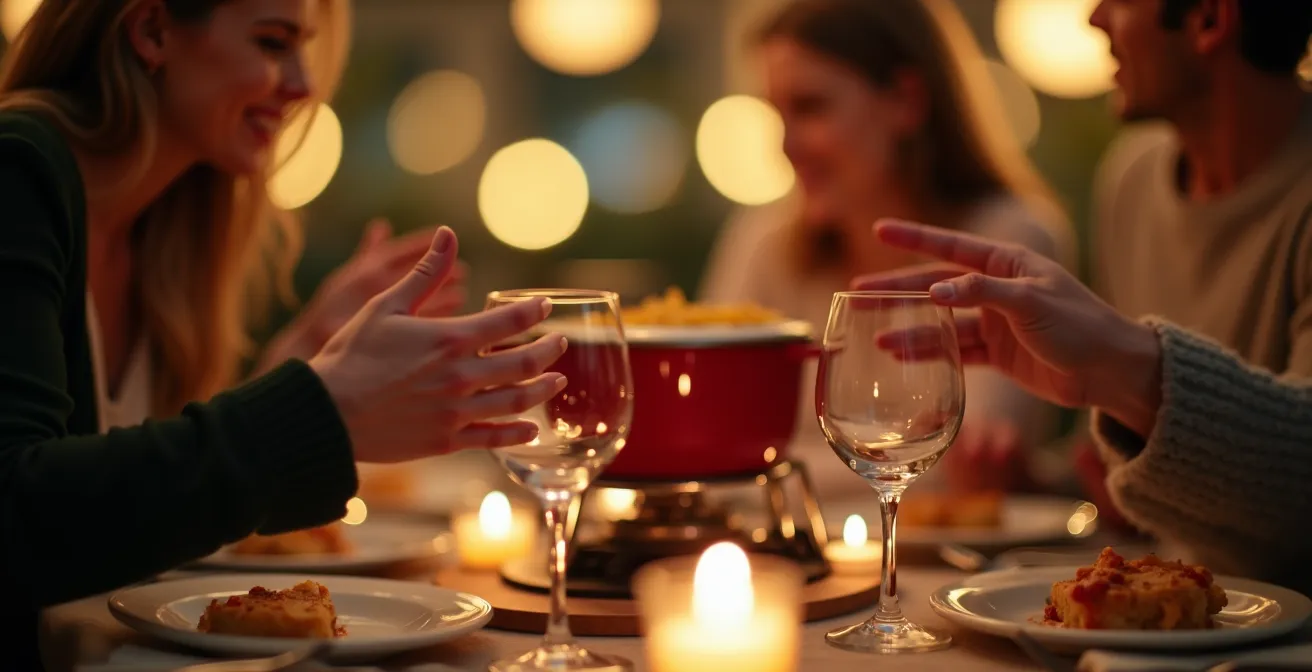 Nahaufnahme von Händen verschiedener Menschen die beim Abendessen gestikulieren
